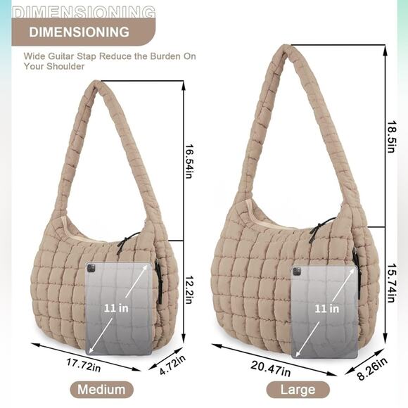 Quilted Puffer Tote Bag Purse Puffy Crossbody Shoulder Bag,Lightweight Nylon Bag - Picture 2 of 5